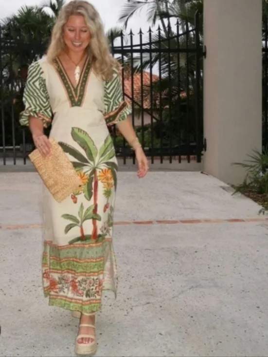 Farm Rio/ Anthropologie Palm V- Neck Midi Dress - Picture 5 of 9